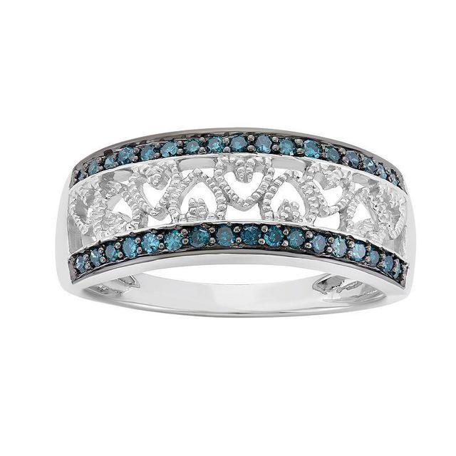 1/4 Carat T.W. Blue & White Diamond Sterling Silver Heart Ring, Womens Product Image