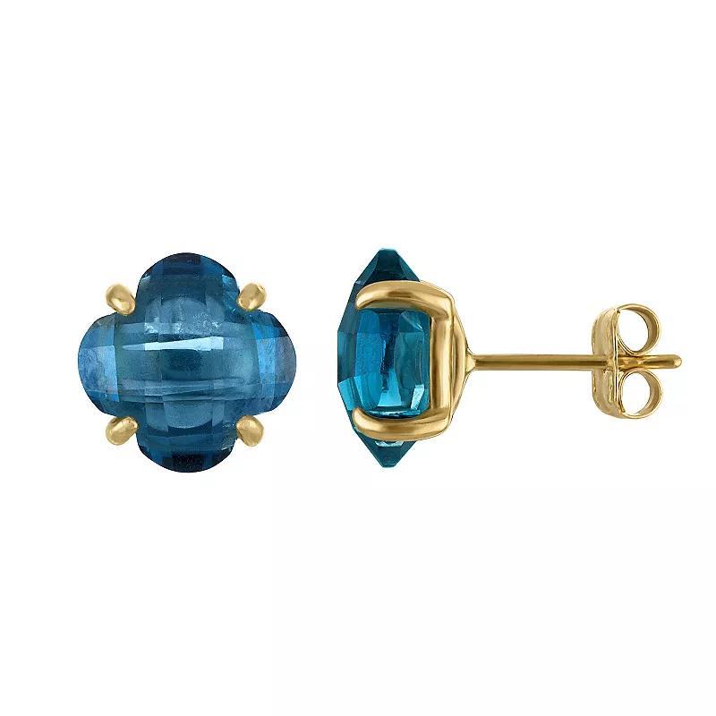 Tiara 10k Gold Gemstone Clover Cut Stud Earrings, Womens, London Blue Topaz Product Image