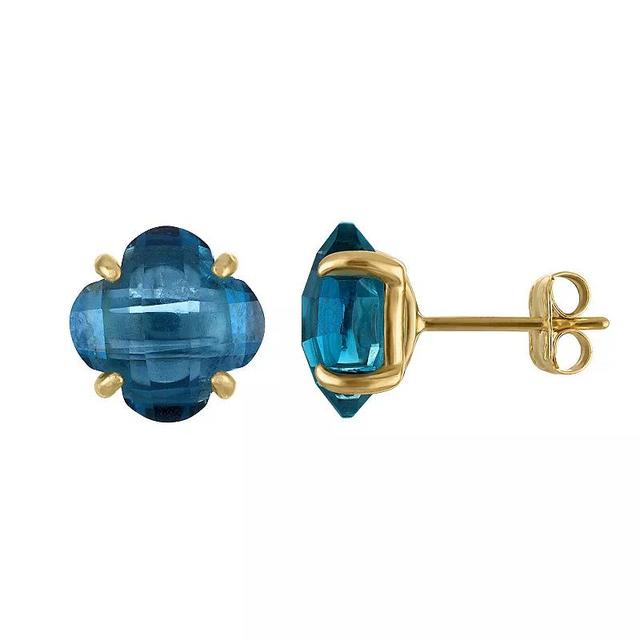 Tiara 10k Gold Gemstone Clover Cut Stud Earrings, Womens, London Blue Topaz Product Image