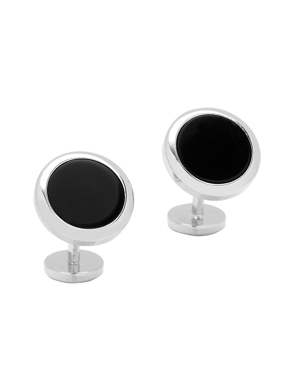 Mens Double-Sided Onyx Round Beveled Cufflinks Product Image