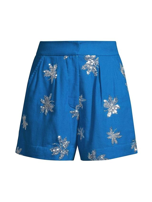 Womens Lucid Dreams Celeste Floral Sequined Linen-Blend Shorts Product Image