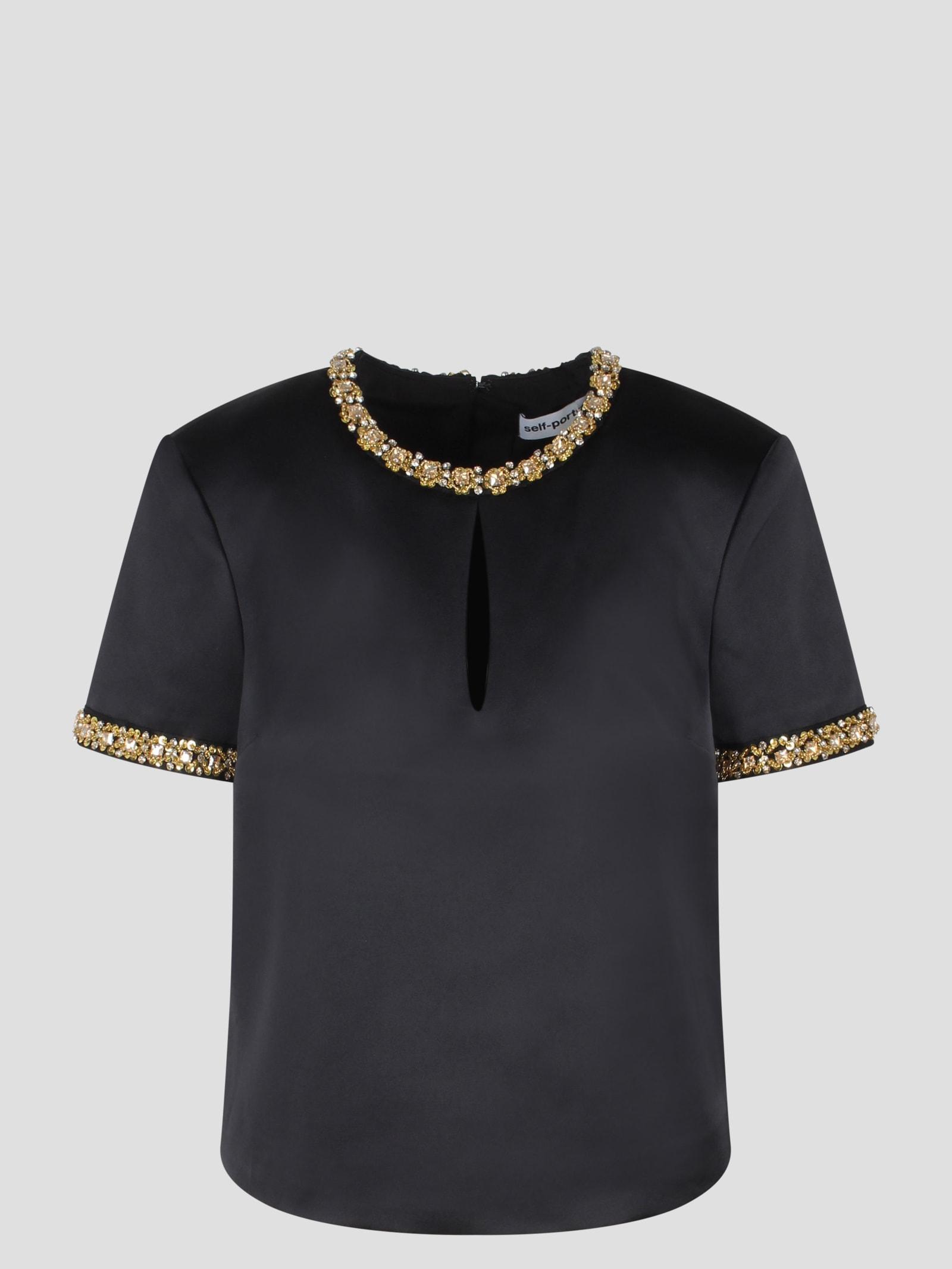 Satin Embellished Top In Black Product Image