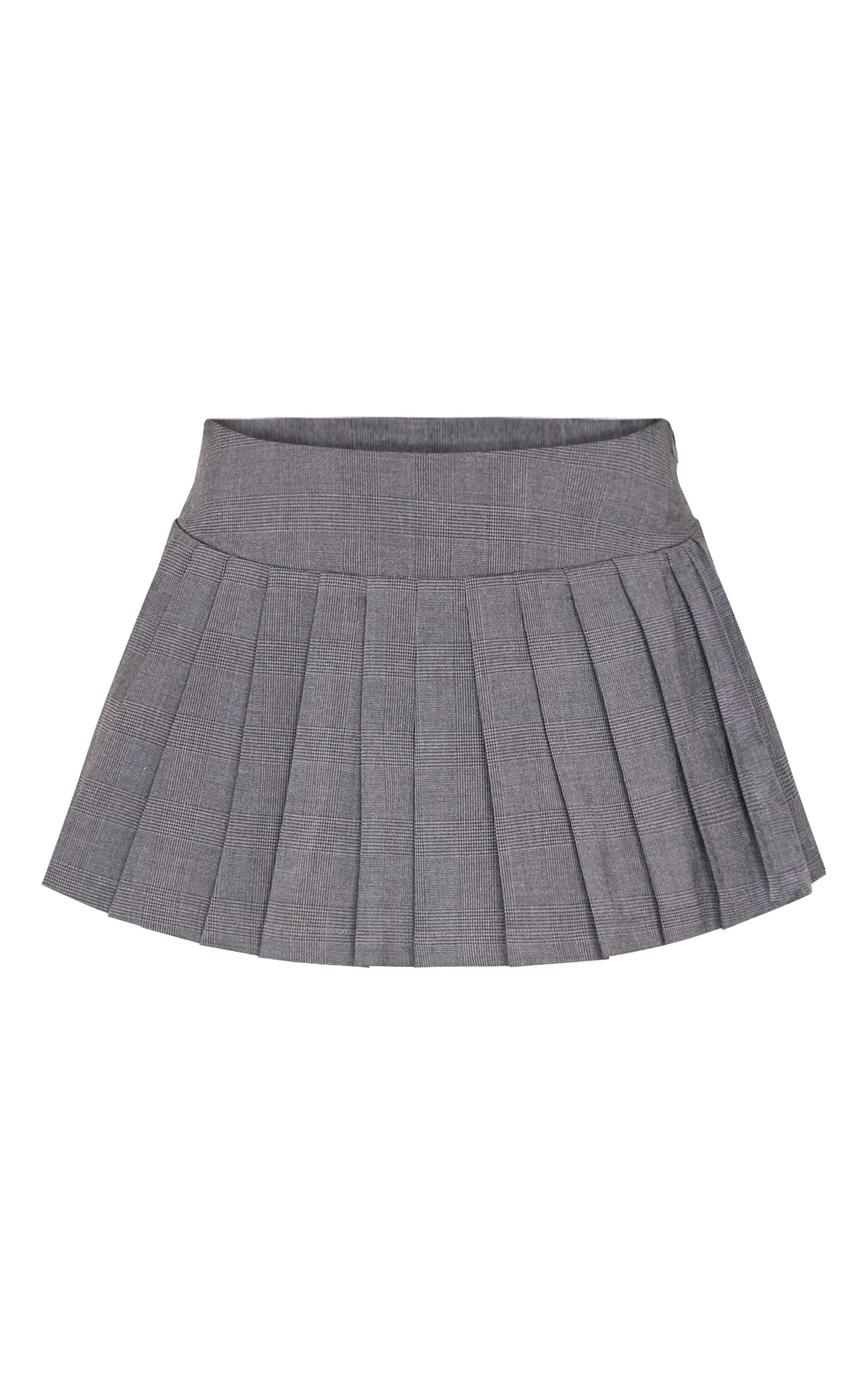 Grey Check Box Pleat Mini Skort Product Image