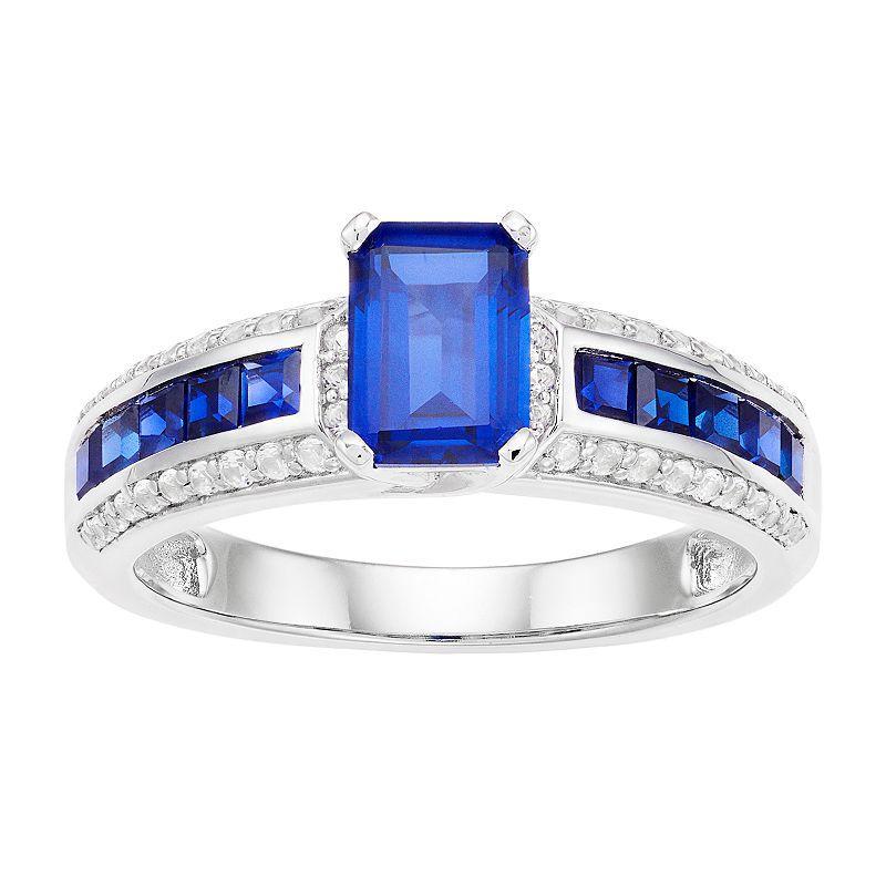 Sterling Silver Lab Created Blue White Sapphire Ring, Womens Silvertone Product Image