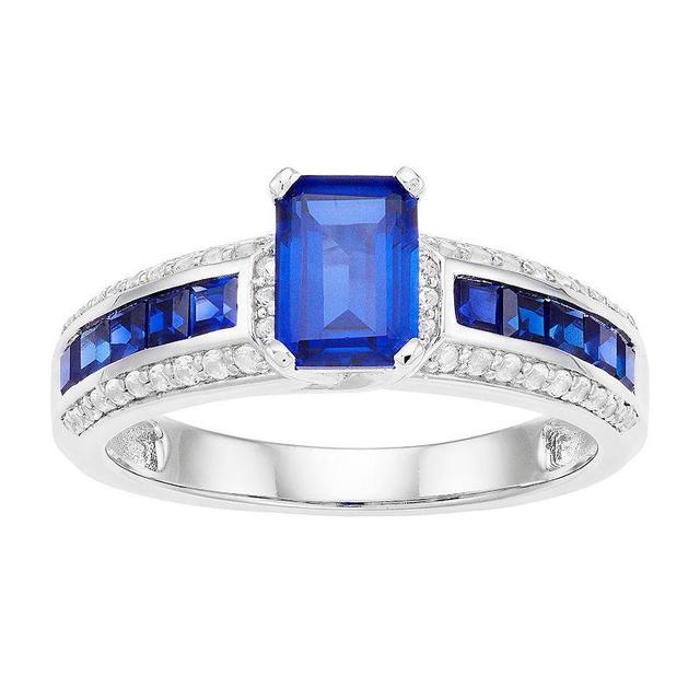 Sterling Silver Lab Created Blue White Sapphire Ring, Womens Silvertone Product Image