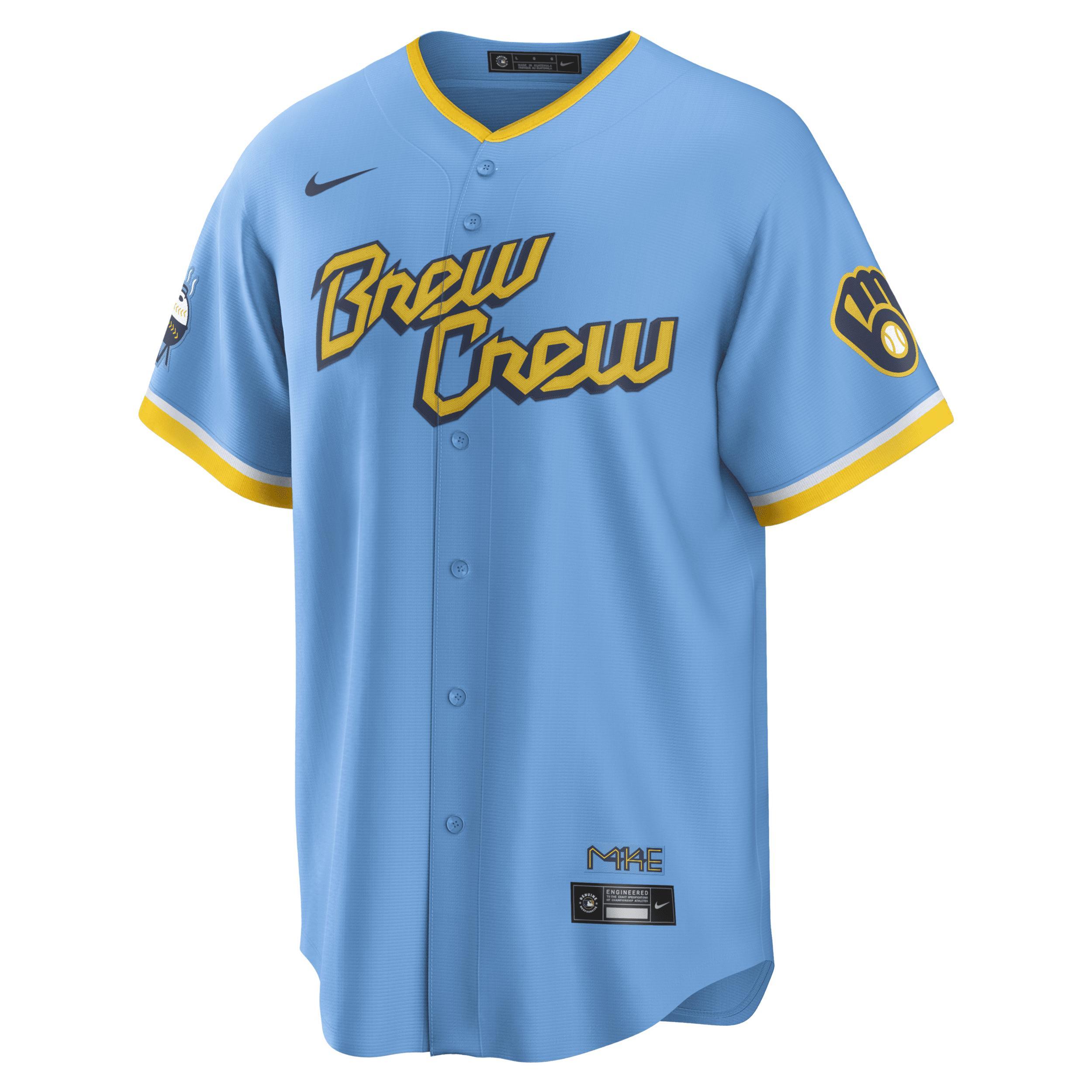 Mens Nike Christian Yelich Powder Blue Milwaukee Brewers 2022 City Connect Replica Player Jersey Product Image