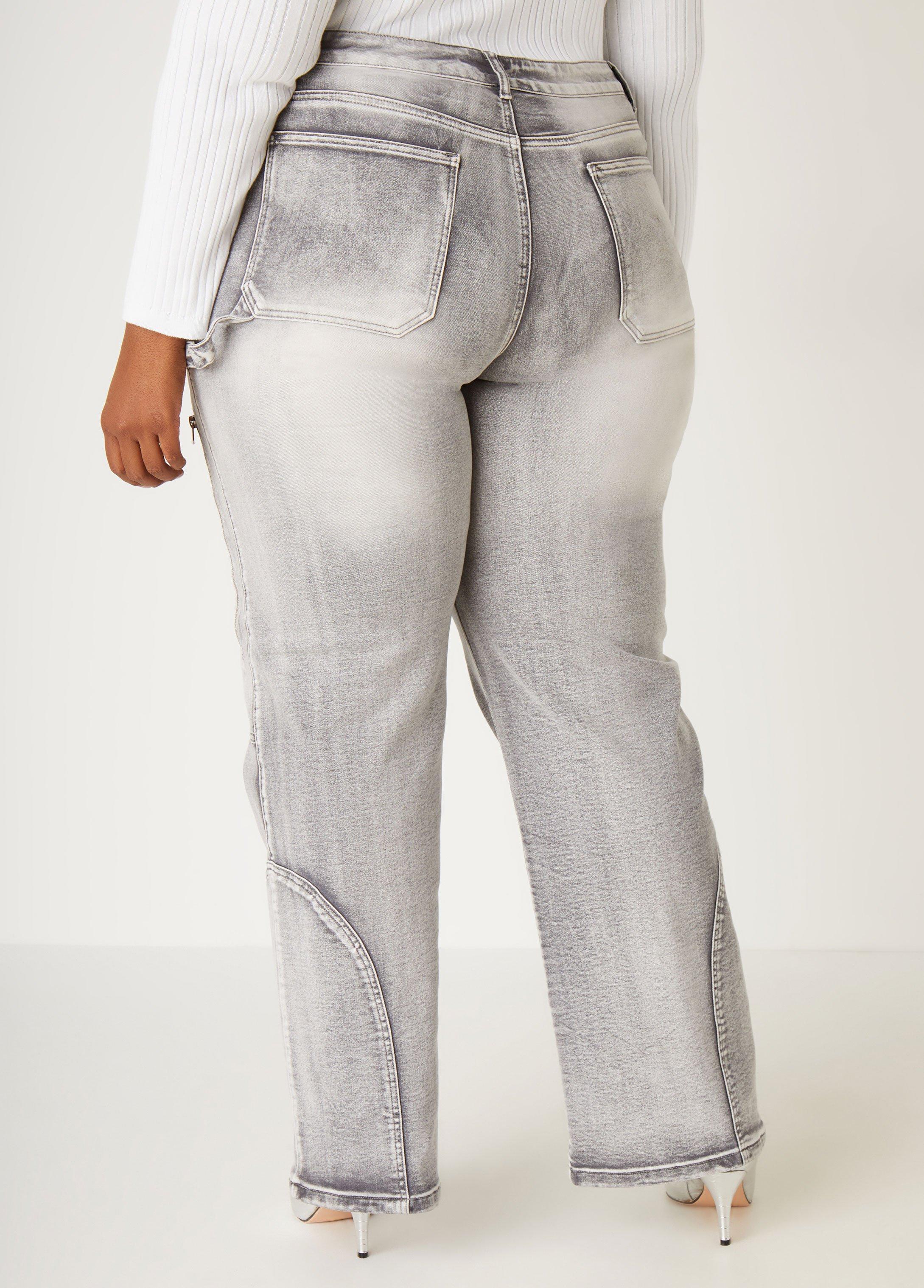 Plus Size Faded Patchwork Wide Leg Jeans Ashley Stewart Product Image