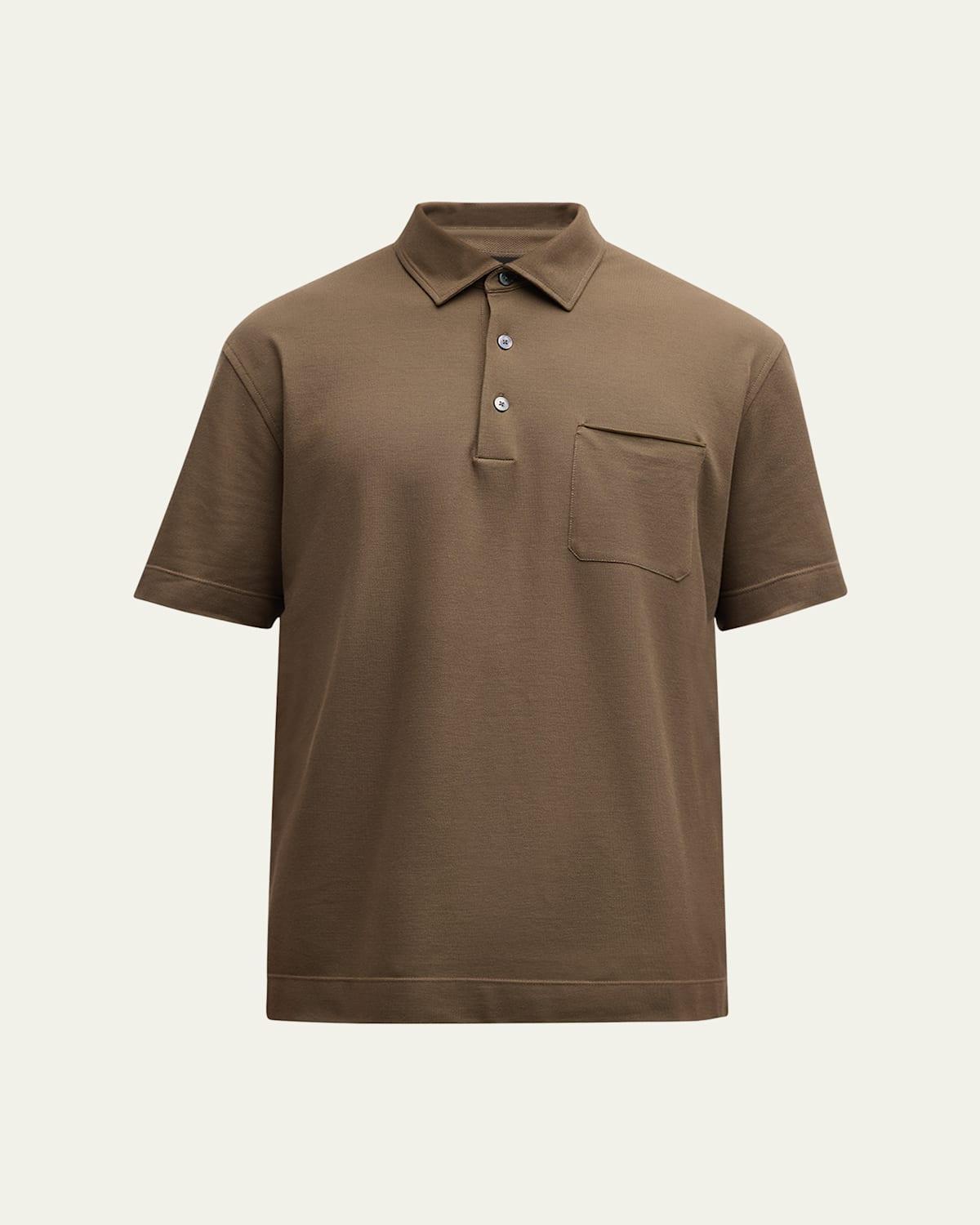 Mens Cotton Polo Shirt with Leather-Trim Pocket Product Image