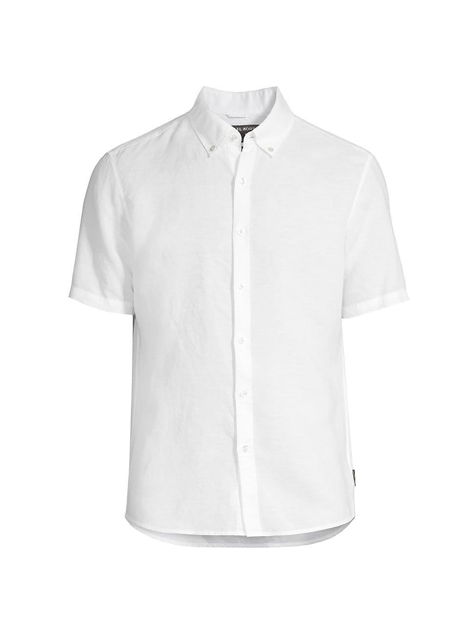 Mens Linen-Blend Button-Down Slim-Fit Shirt Product Image