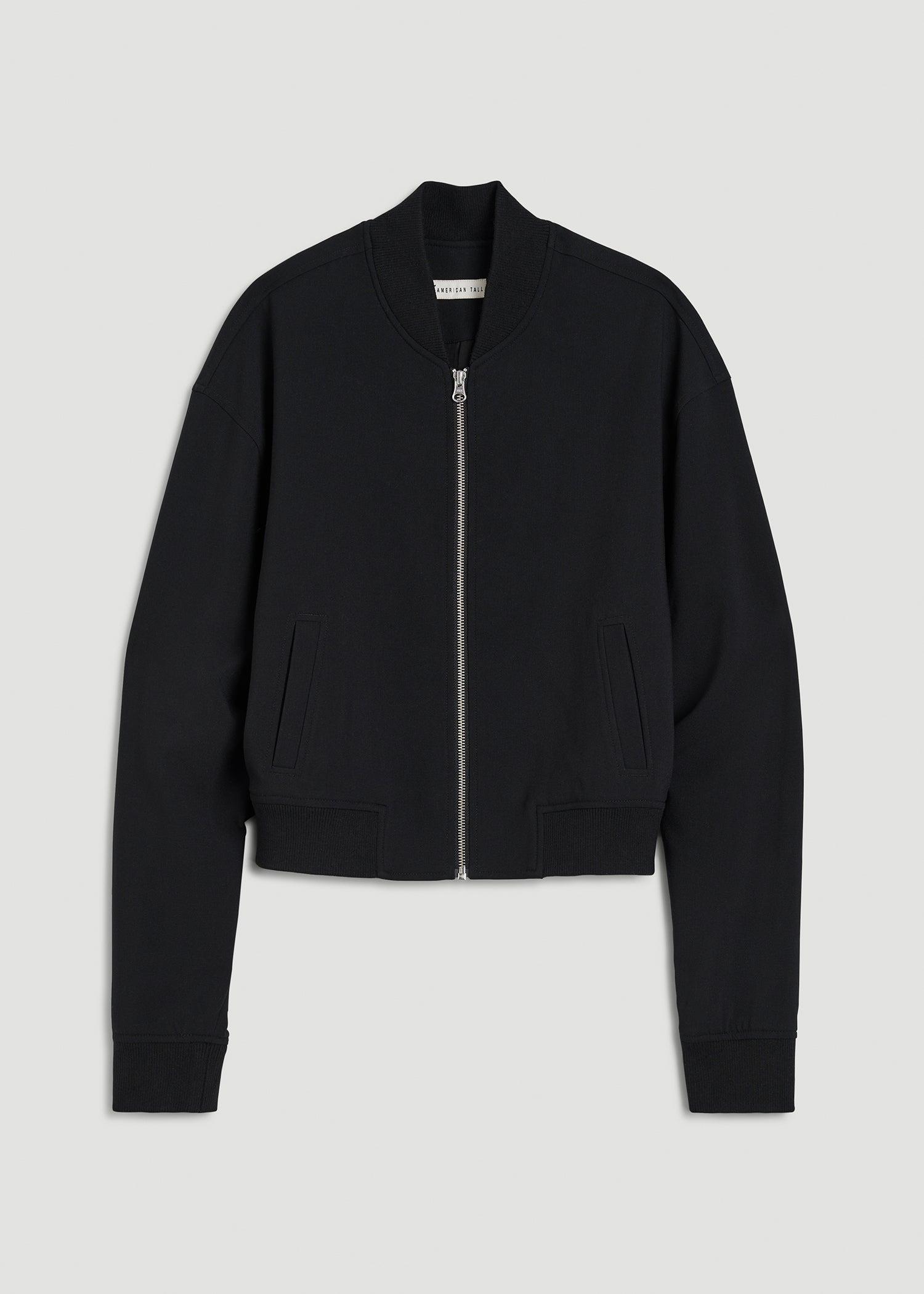 Cropped Women's Tall Bomber Jacket in Black Product Image