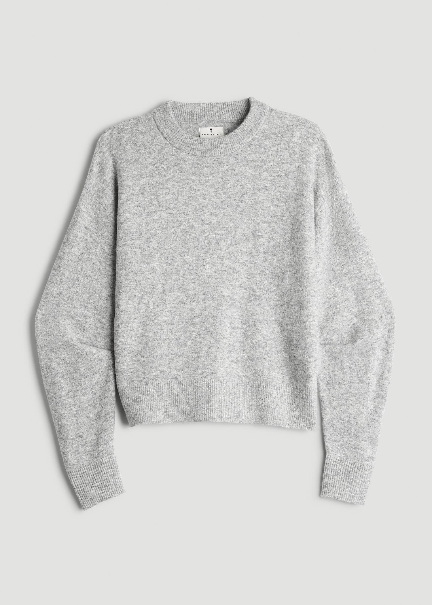 Relaxed Crewneck Wool Blend Tall Women's Sweater in Grey Mix Product Image