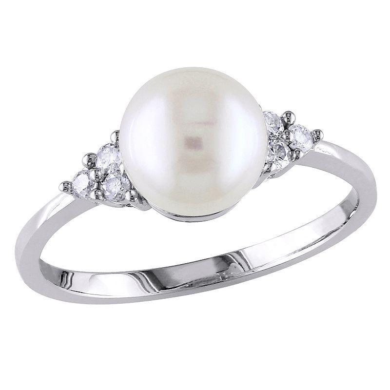 Stella Grace Freshwater Cultured Pearl and 1/8 Carat T.W. Diamond 10k White Gold Ring, Womens Product Image