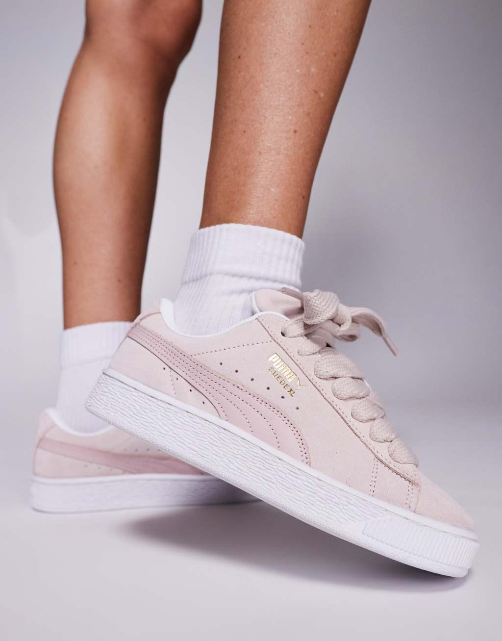 Puma Suede XL sneakers in light pink and white Product Image