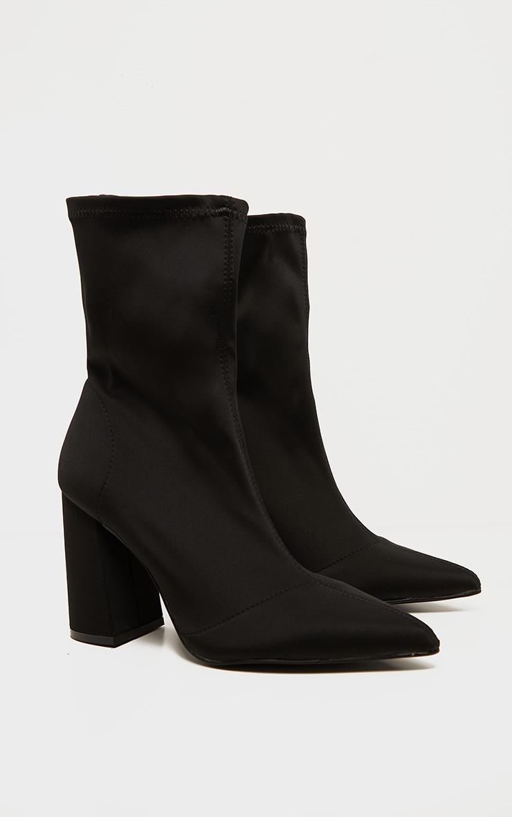 Black Block Heeled Point Toe Sock Boot Product Image