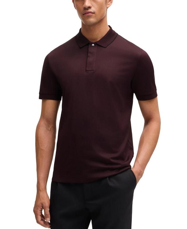 Porsche X Boss Striped Cotton-jacquard Polo Shirt With Tipped Collar In Light Red Product Image