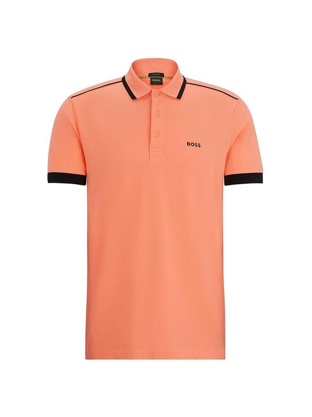 Mens Cotton Pique Polo Shirt with Contrast Stripes and Logo Product Image