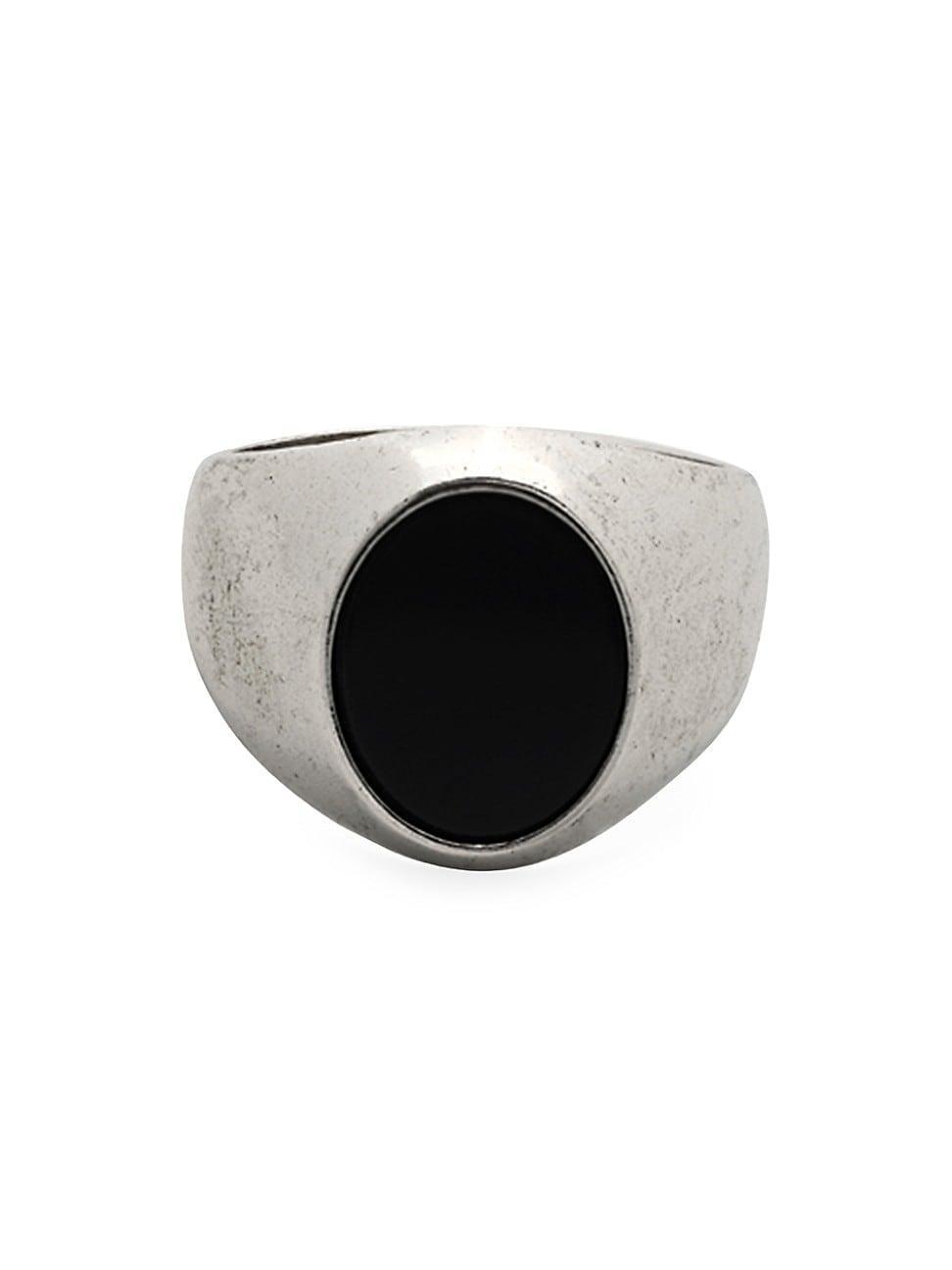 Mens Sterling Silver Smooth Signet Ring With Black Onyx Stone Product Image