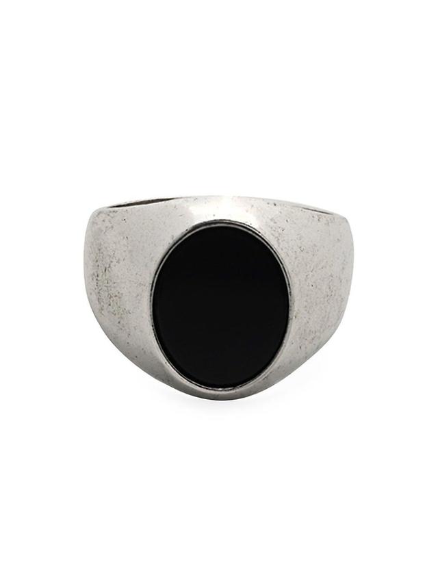 Mens Sterling Silver Smooth Signet Ring With Black Onyx Stone Product Image