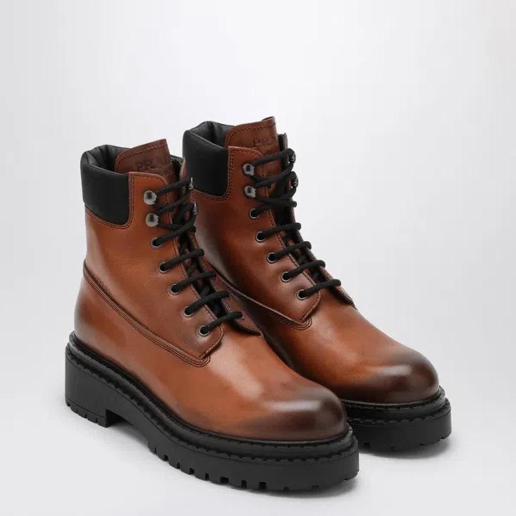 PRADA Leather Ankle Boots In Brown Product Image