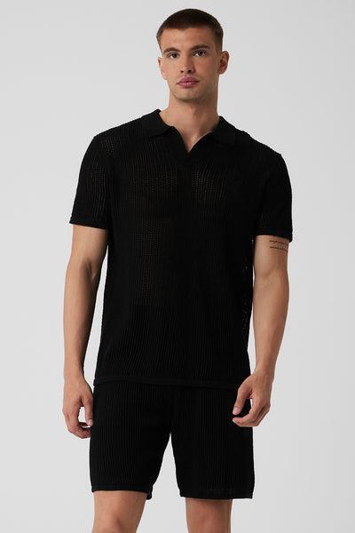 Open-Knit Polo - Black Product Image