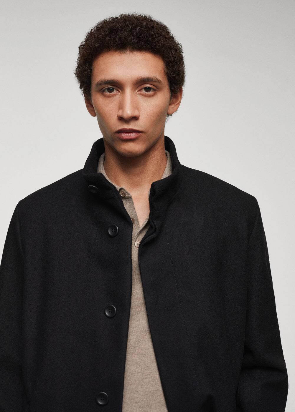 MANGO MAN - Wool funnel neck coat blackMen Product Image