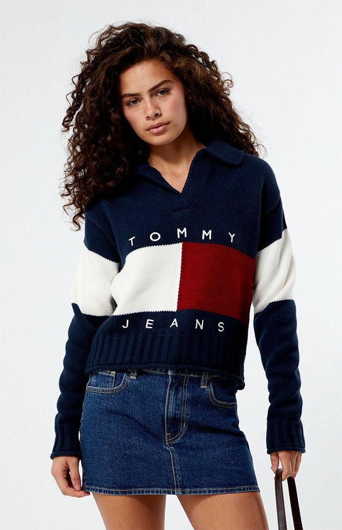 Tommy Jeans Women's Rugby Flag Cropped Sweater Product Image