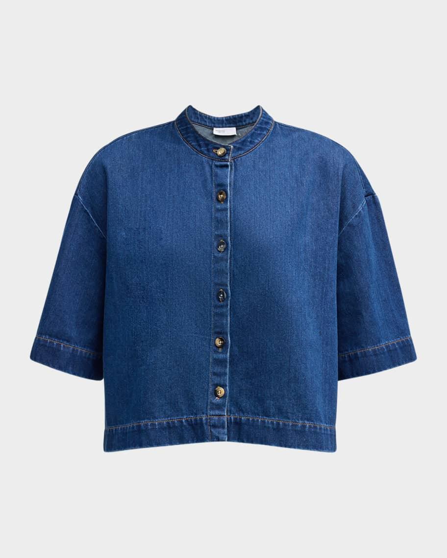 Short-Sleeve Crop Oversized Denim Shirt product image