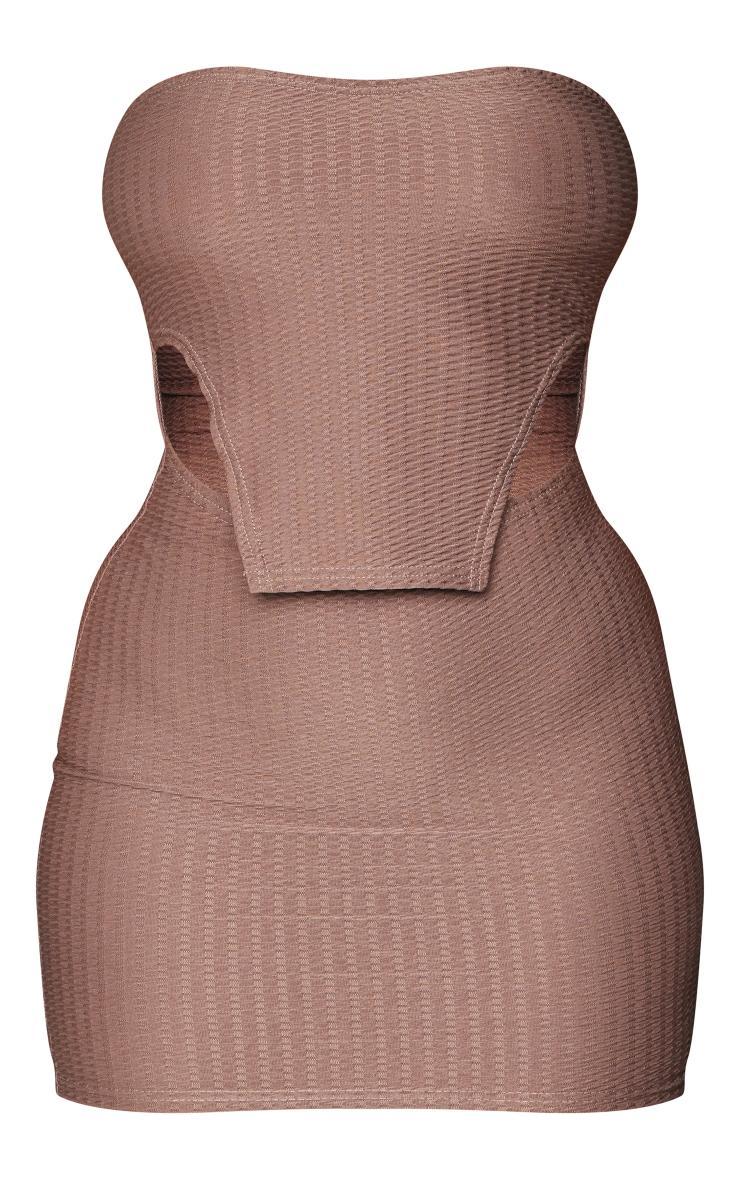 Mocha Textured Bandeau Stirrup Hem Bodycon Dress Product Image