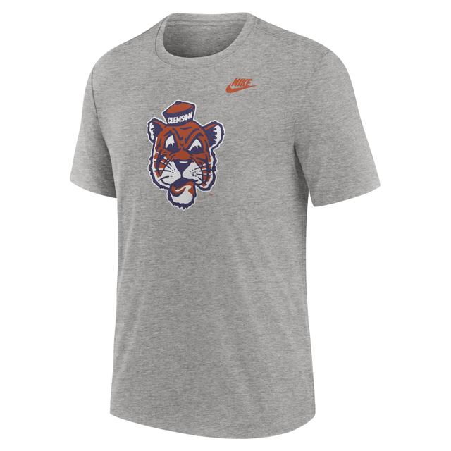 Mens Nike Heather Gray Clemson Tigers Blitz Evergreen Legacy Primary Tri-Blend T-Shirt Product Image