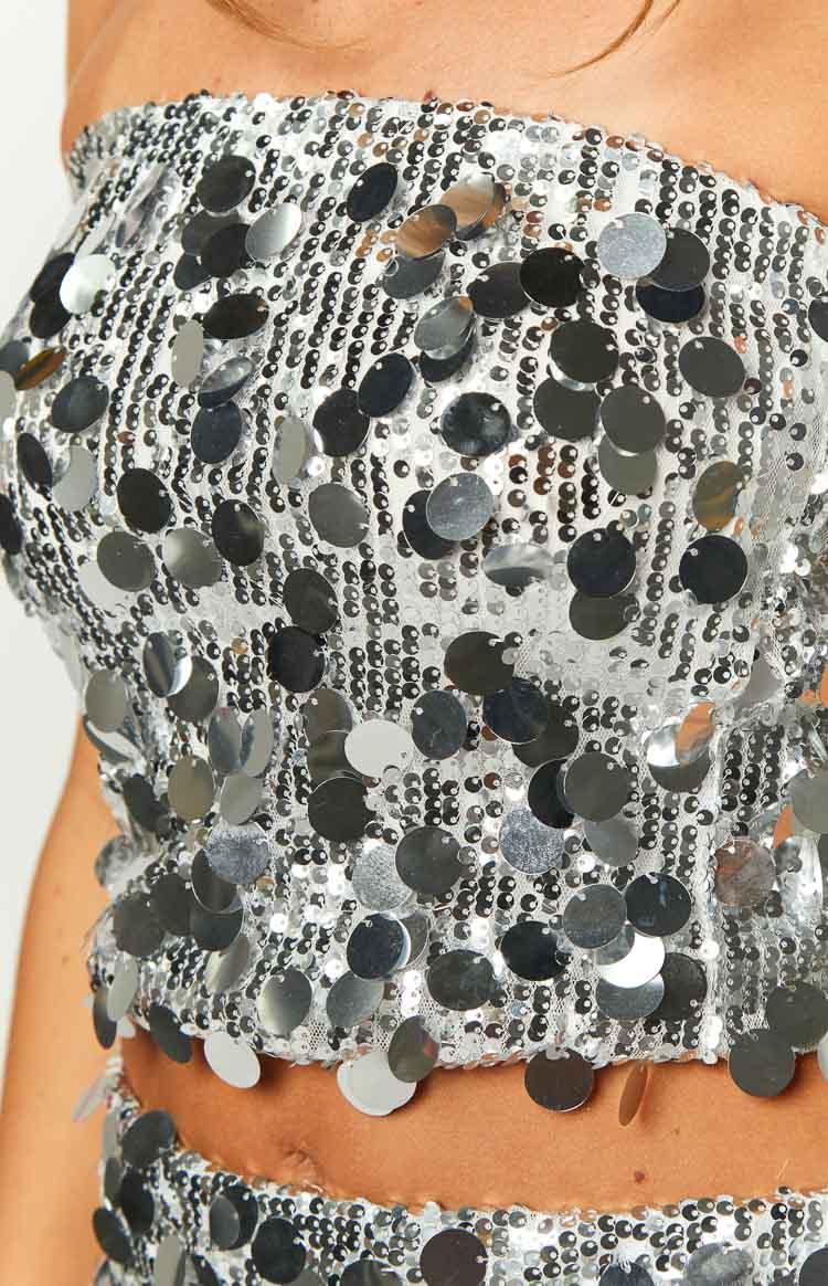 Emiko Silver Sequin Crop Top Product Image