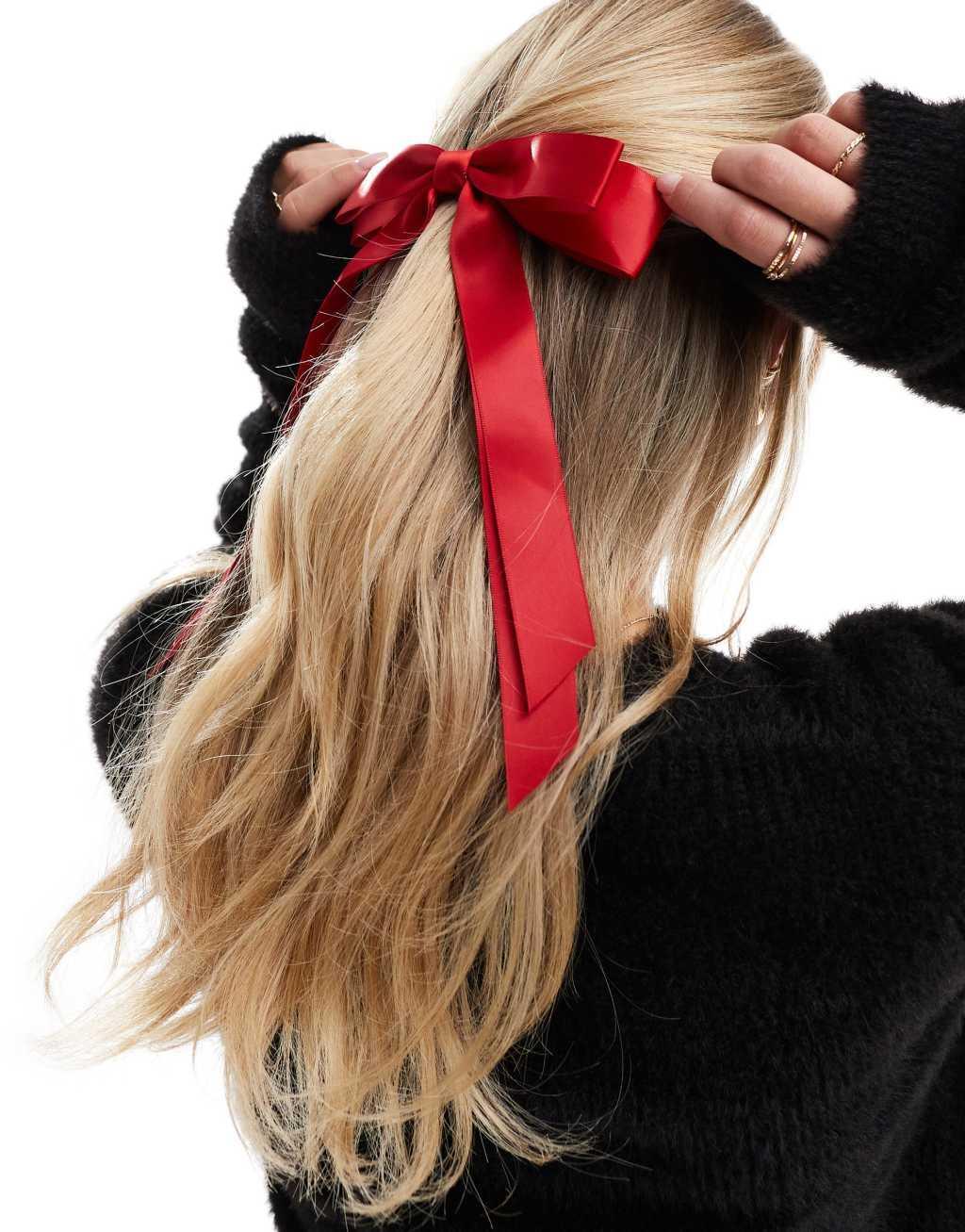 ASOS DESIGN hair clip with bow detail in red Product Image