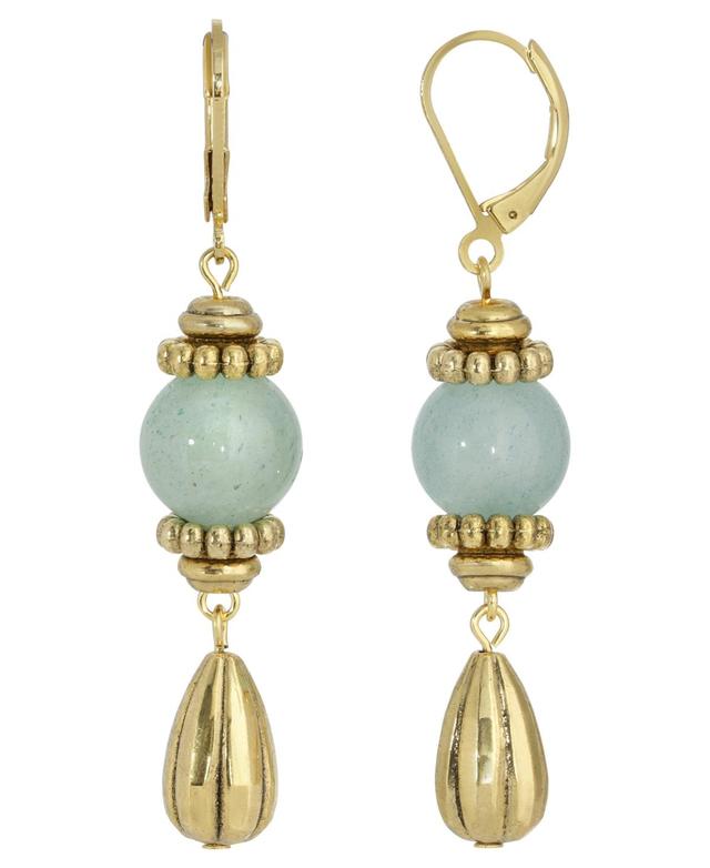 1928 Gold Tone Aventurine Linear Drop Earrings, Womens, Green Product Image