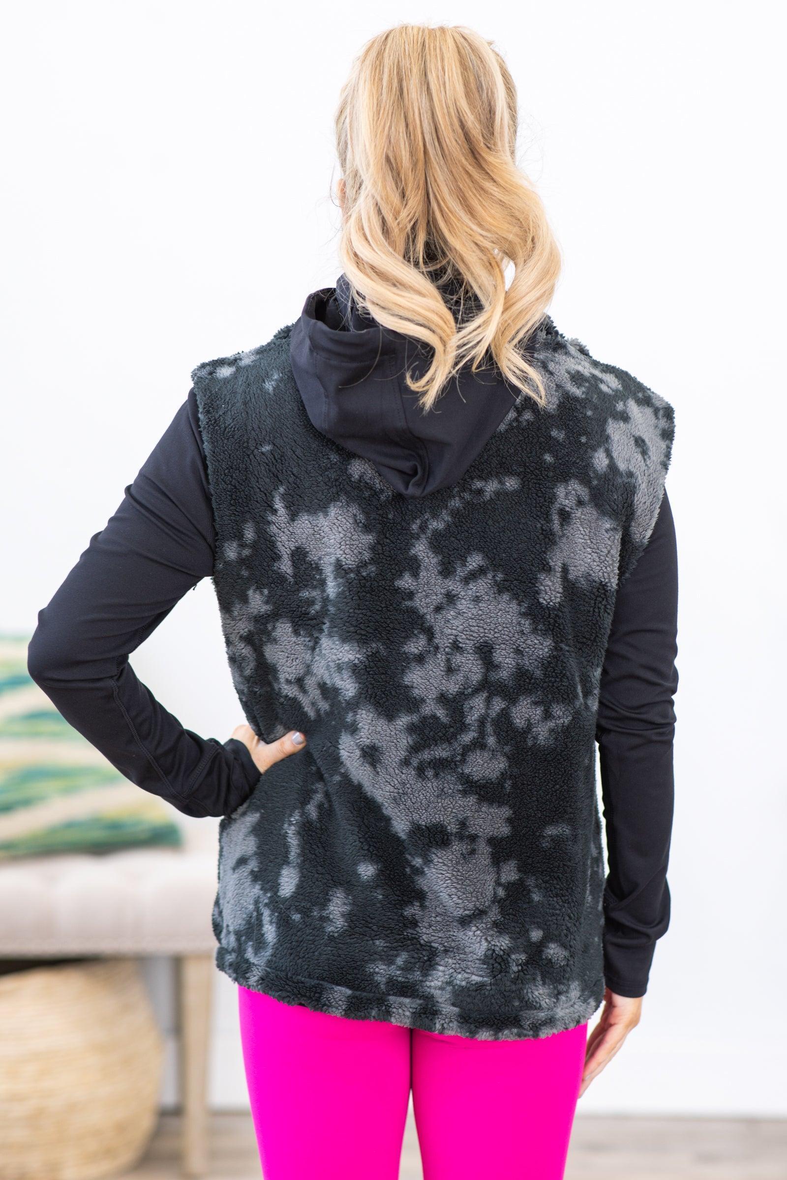 Black and Grey Abstract Print Sherpa Vest Product Image