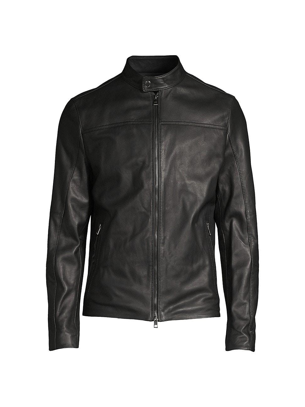 Mens Leather Racer Jacket Product Image