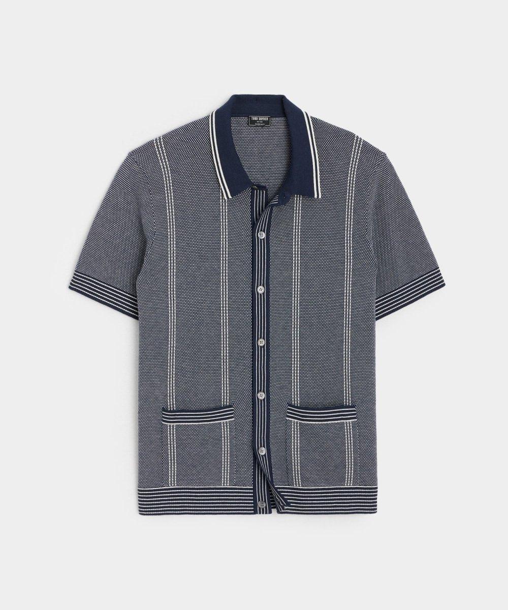 Full-Placket Birdseye Stripe Polo in Navy Product Image