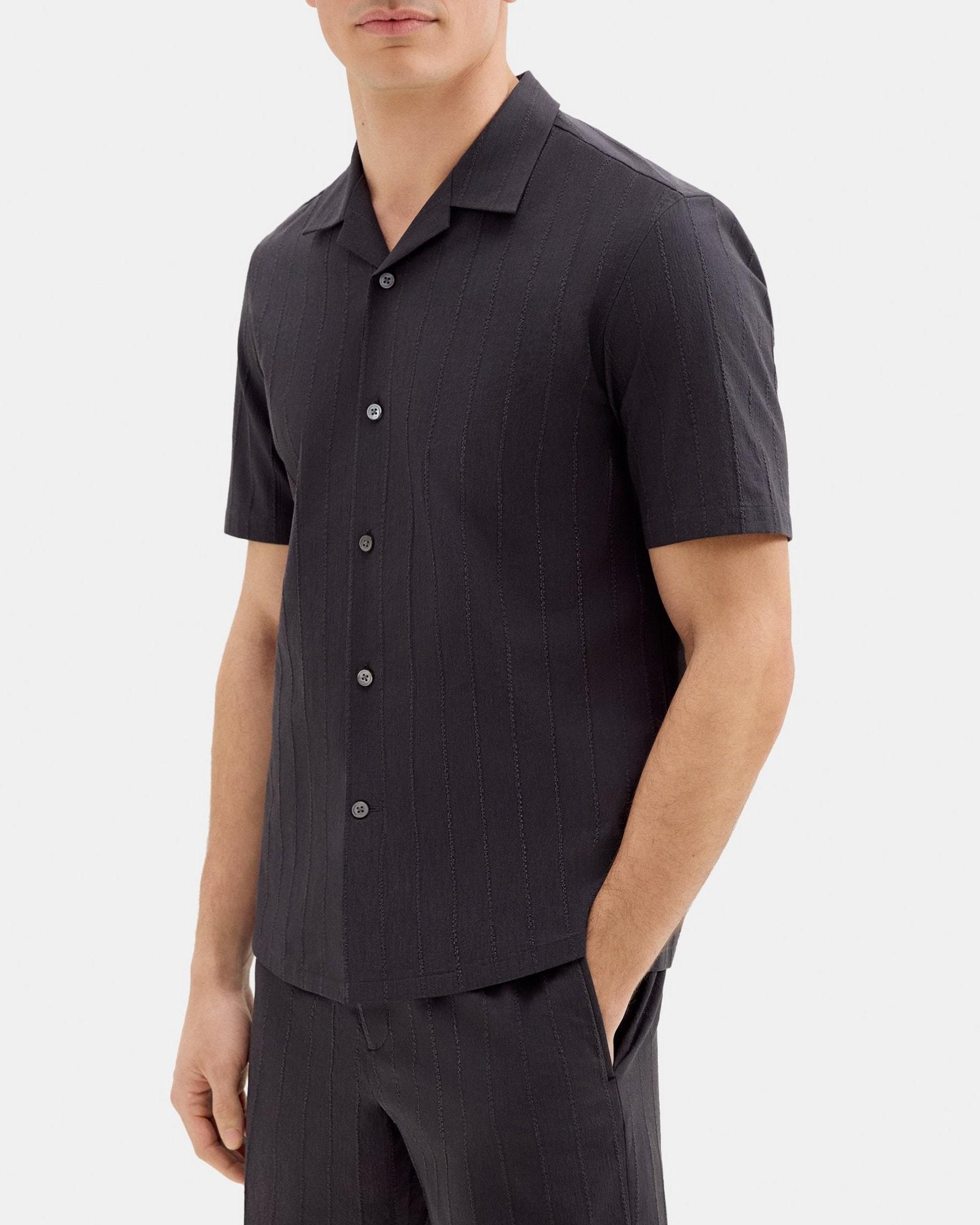 Short-Sleeve Camp Shirt in Textured Cotton-Blend Product Image