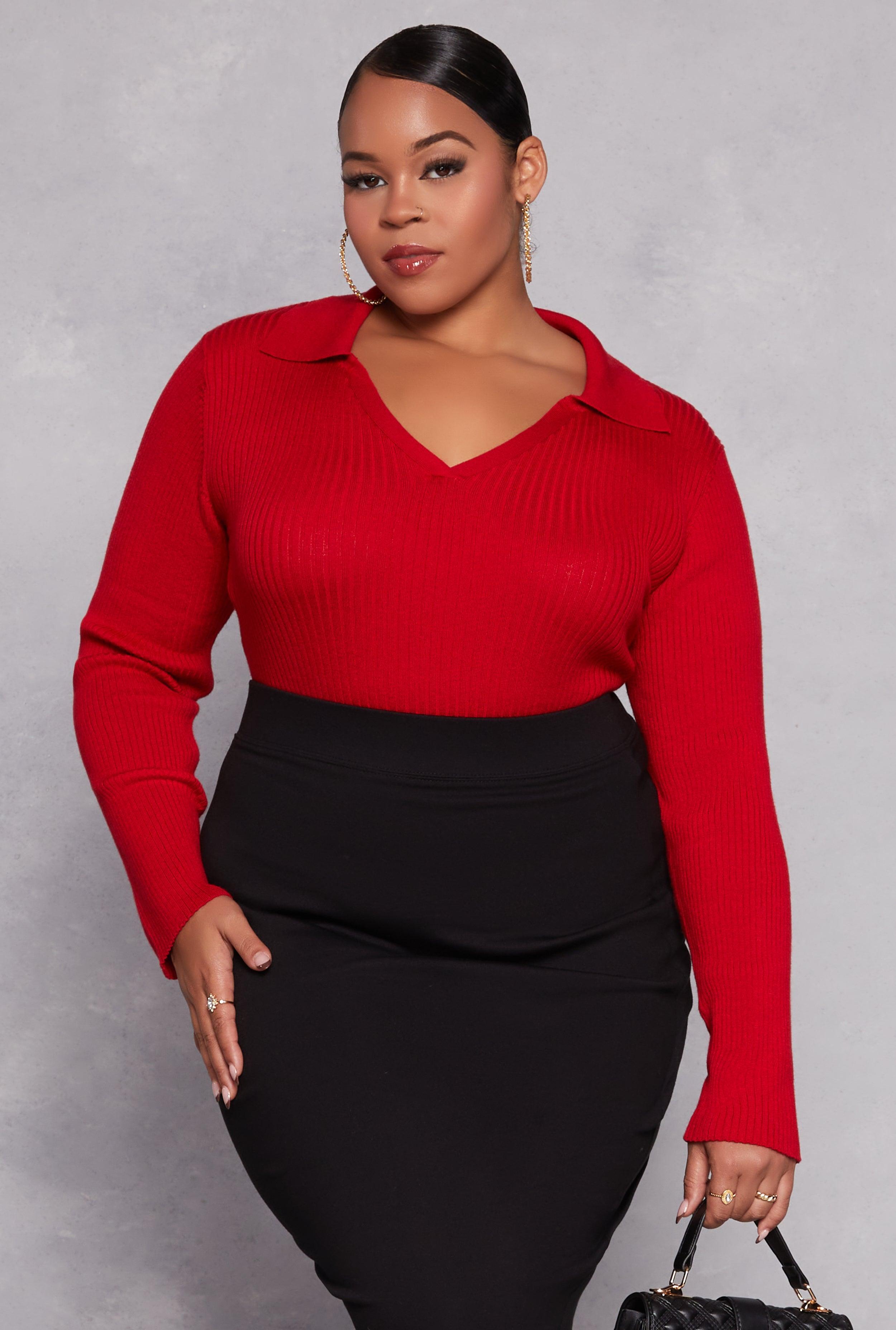 Womens Plus Size Johnny Collar Long Sleeve Sweater Product Image