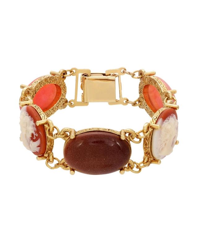 1928 Gold Tone Cameo Link Bracelet, Womens, Orange Product Image