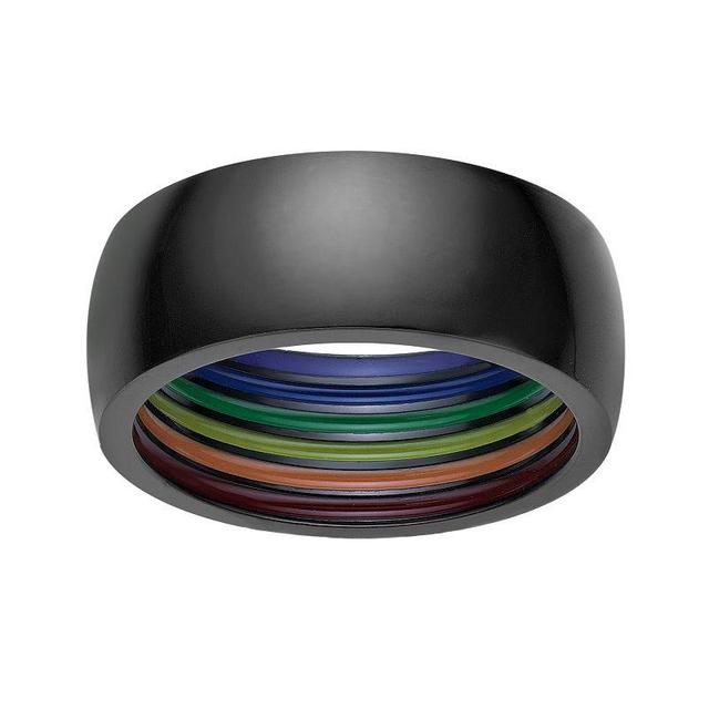 LYNX Mens Black Ion Plated Stainless Steel & Rainbow Enamel Ring Product Image