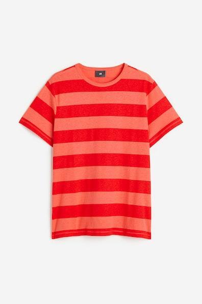 H & M - Regular Fit Linen-blend T-shirt - Red Product Image