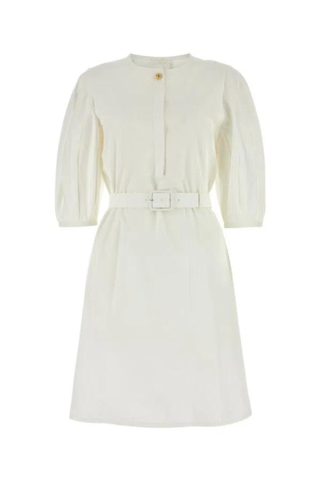 CHLOÉ Cotton Dress With Crew Neck And Flared Hemline In White Product Image