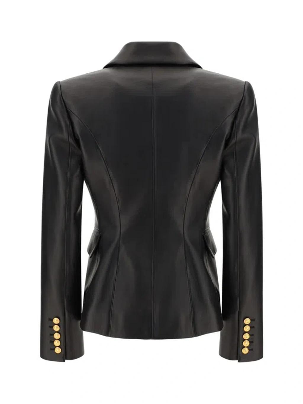 BALMAIN 6 Buttons Classic Leather Jacket In Black Product Image