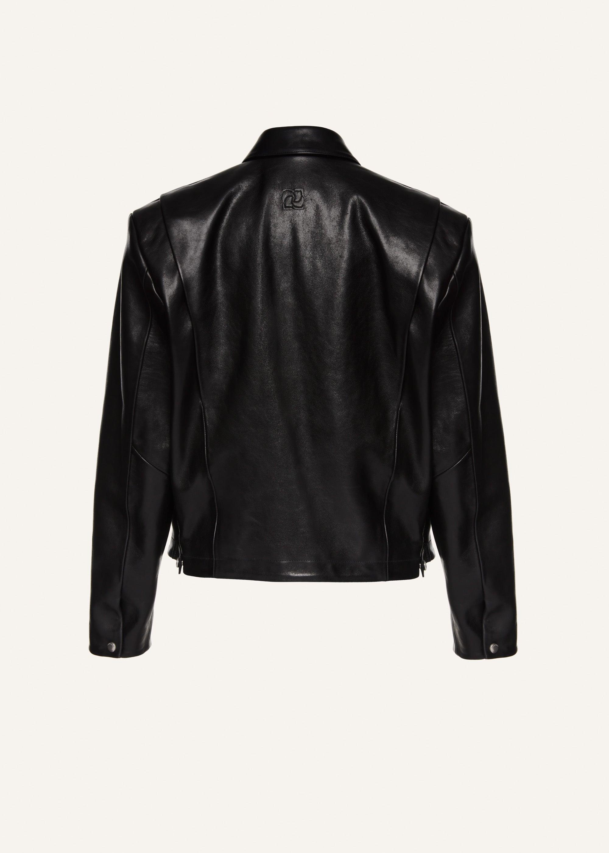 Boxy leather zip jacket in black Product Image