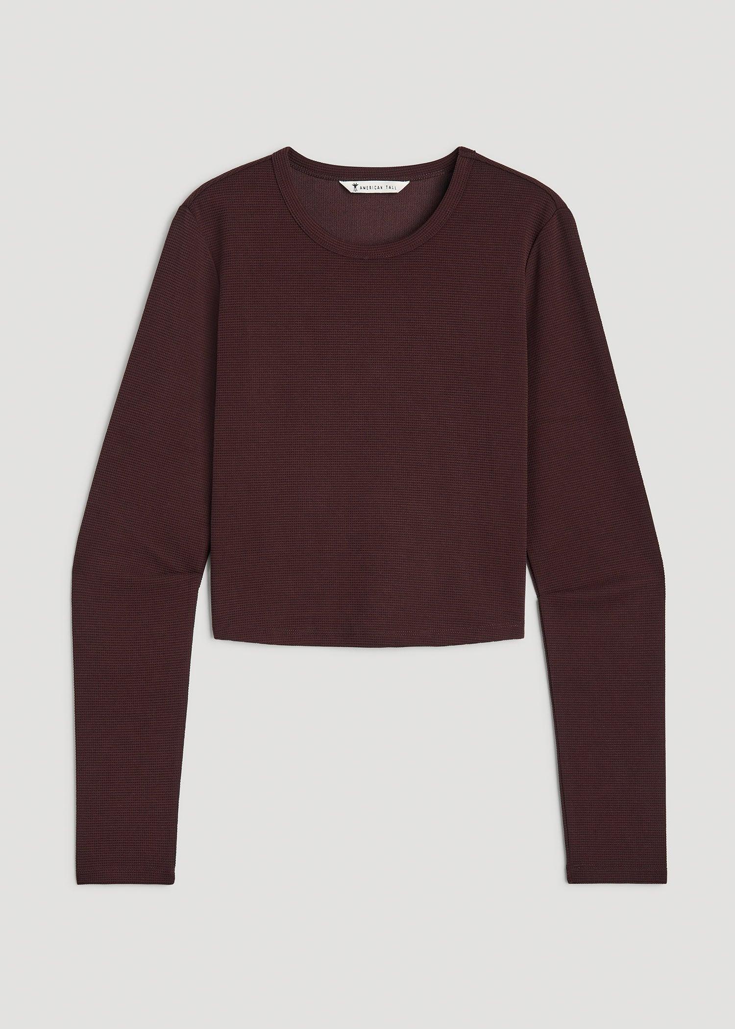 Cropped Long Sleeve Waffle Shirt for Tall Women in Oxblood Female Product Image