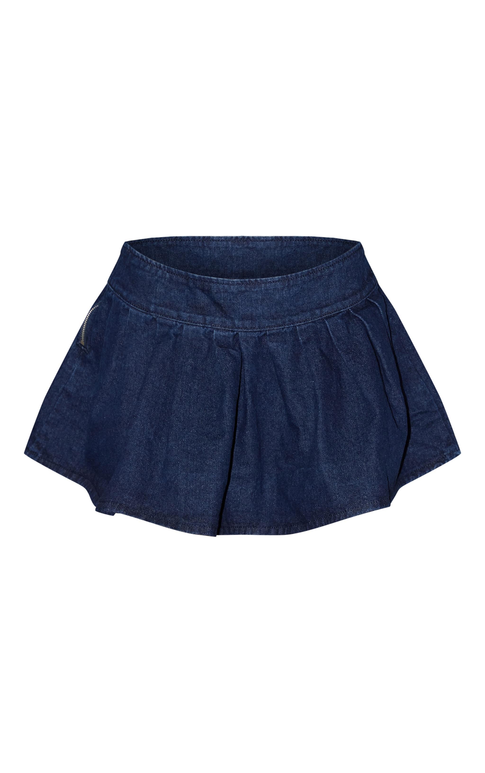 Indigo Pleated Denim Mini Skirt Product Image