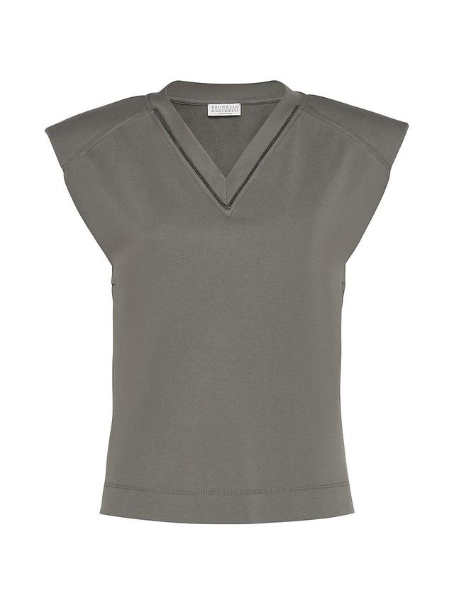 Womens Cotton Jersey T-Shirt With Padded Shoulder And Shiny Neckline Product Image