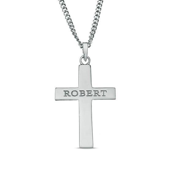 Men's Engravable Cross Pendant in Sterling Silver (1 Line) Product Image