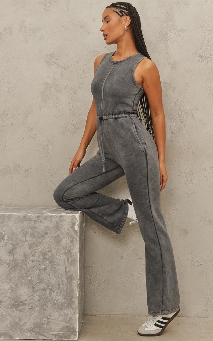 Grey Marl Acid Wash Zip Tie Jumpsuit Product Image