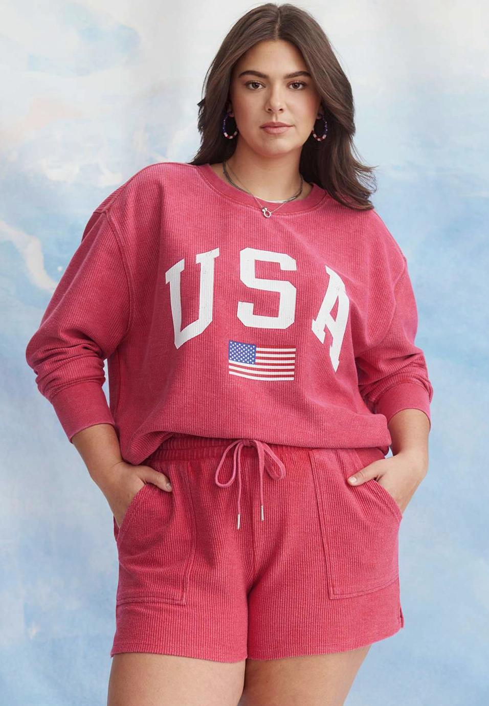 Maurices Plus Size Womens Americana Usa Sweatshirt Red Size 4X Product Image