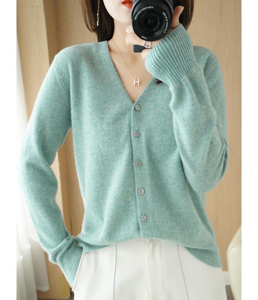 V-Neck Plain Cardigan Product Image